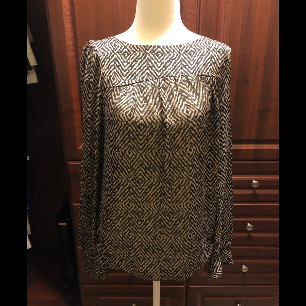 LOFT black/beige long sleeve blouse
